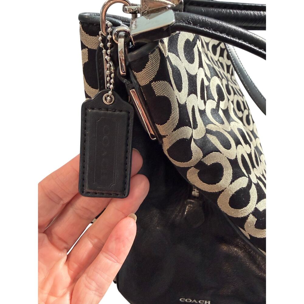 Coach Op Art Signature Black Tan Jacquard Leather Shoulder Bag Purse Y2K 2000's - Picture 4 of 13